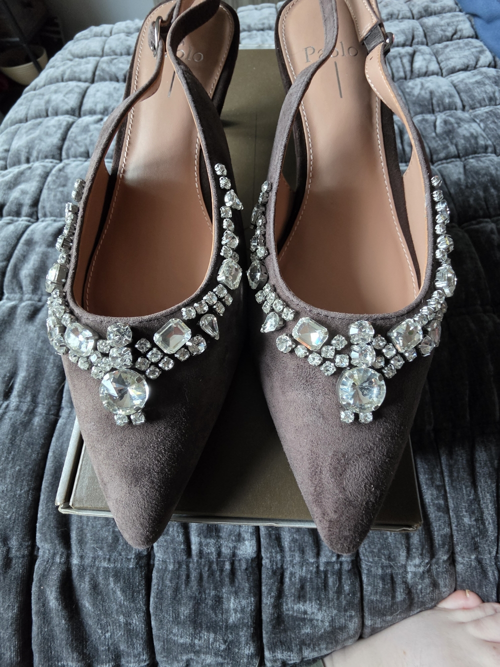Paolo Taupe Suede Embellished Slingback Flats